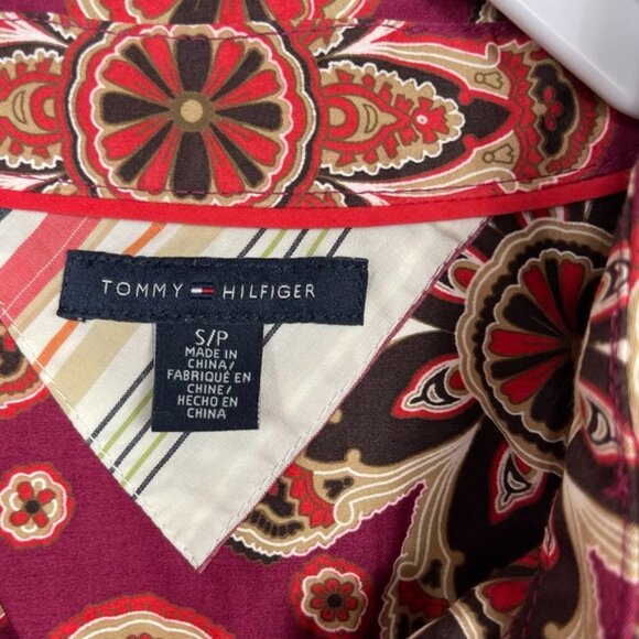 Tommy Hilfiger button up blouse funky floral print retro vibe colorful small - Picture 2 of 8